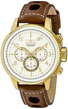 Invicta 16011 Men's S1 Rally Quartz Chrono 48MM White Dial Brown Leather Watch