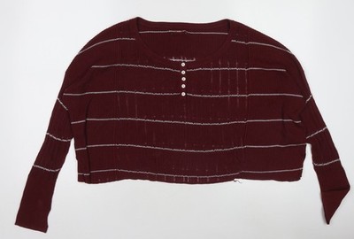 Henley Strickpullover Damen rot gestreift Langarm Größe M