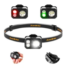 EverBrite Rechargeable LED Headlamp with Hat Clip 7 Modes White/Red/Green Lights