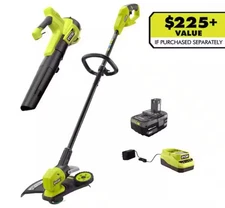 RYOBI 18V String Trimmer and Blower Combo Kit PCLCK202K w/ Battery and Charger