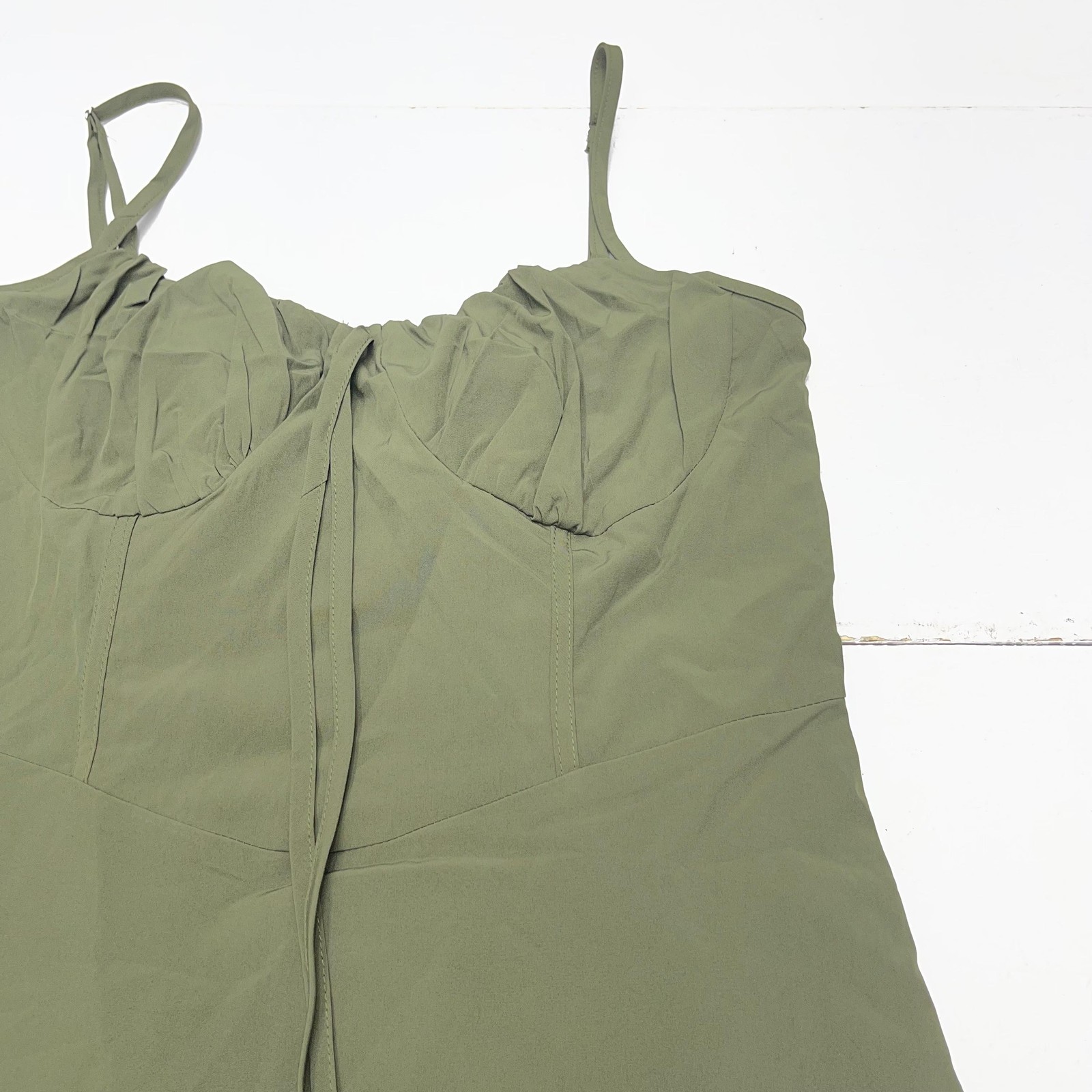 Olive Green Maxi Dress Womens Large Adjustable Spaghetti Straps Lace Up Back