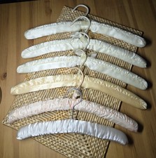 Vintage Satin Padded Clothes Hangers Lot of 7 Ivory Beige White Satin Metal