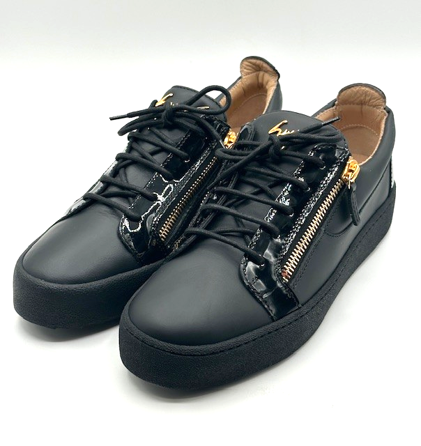 Giuseppe Zanotti Men’s Frankie Black Leather Low-Top Sneakers  Size 43 EU/US 10