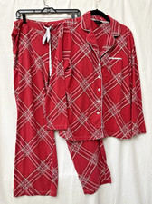 Soma Embraceable Delicate Plaid Gem Red Jersey Knit Pajama Set - Size L