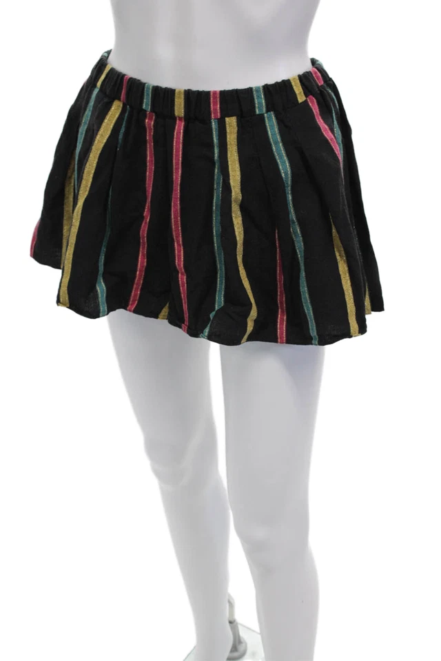 Pantalones Cortos Caroline Constas Unisex Bohemio Rayas Mezcla de Lino Negros Talla S Foto 2 de 4