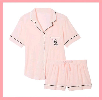 NWT VICTORIA'S SECRET Soft Modal Short Pajama PJ Set 2 Piece Pink VS LOGO XXL