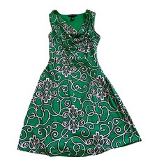 INC International Concepts Green Scroll Print Cowl Neck A-Line Dress Medium