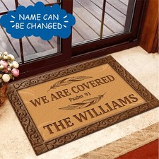 Elegant We are Covered Personalized Doormat Christian Family Gift