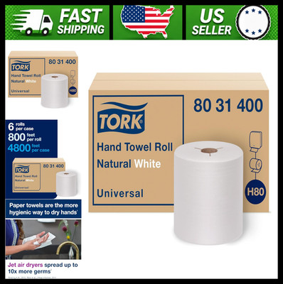 Tork Natural White Hand Towel Rolls 6 Rolls x 800 ft 100% Recycled Fiber