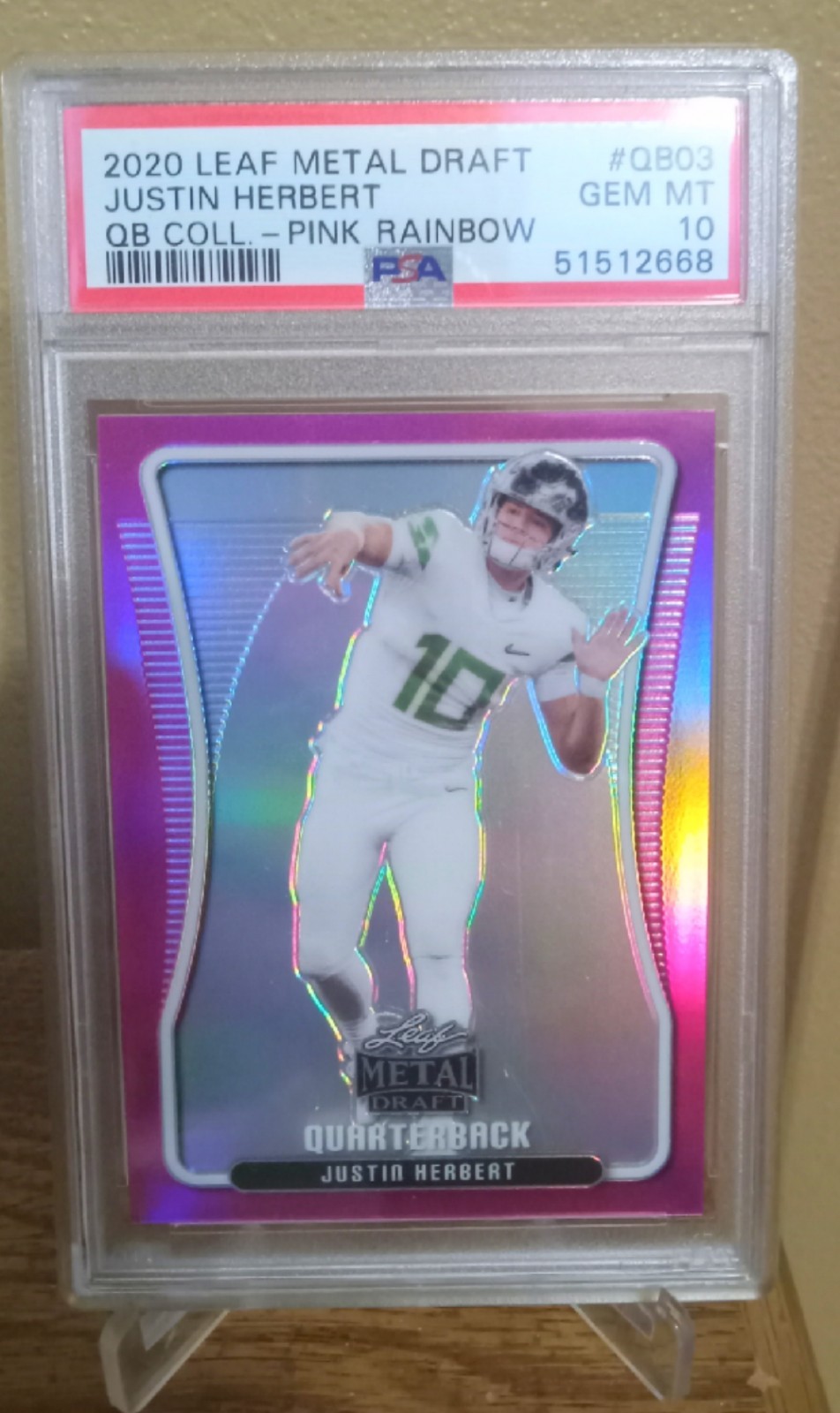 Justin Herbert Leaf Metal Draft Quarterback Collection #QB03 Pink Rainbow