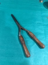 Antique/Vintage Stove Top Metal Curling Iron with Wooden Handles a1