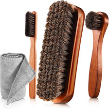 Horsehair Shoe Brush Kit with 4 Applicators and Microfiber Cloth for Cleaning