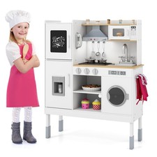 Kids Pretend Kitchen Play Set Toddler Toy Wooden Chef Height Adjustable w/Sounds