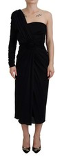 Dolce&Gabbana Women Black Dress 100% Wool Solid One Shoulder Sheath Bodycon Wrap
