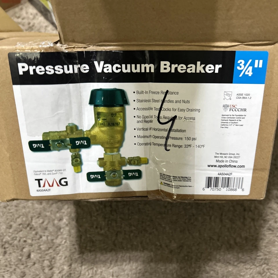 NEW Apollo 4A Pressure Vacuum Breaker 3/4 in. Bronze with Ball Valves | 4A504A2F - Image 3 of 3