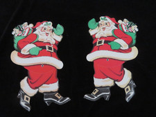 2 Vintage Beistle Santa Claus Cardboard Cut Out Jointed Colorful Christmas 10"