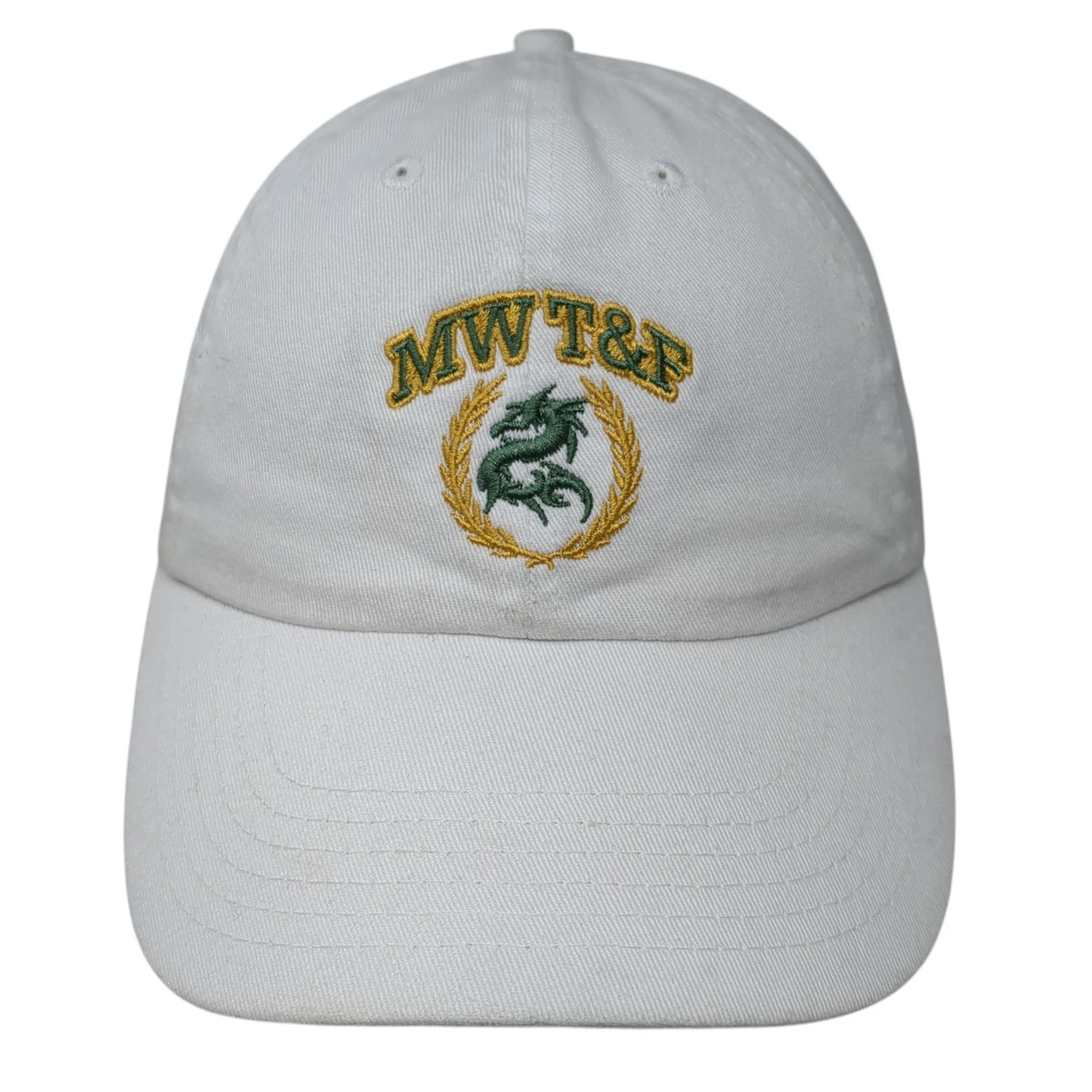 MWT&F Dragon Slideback Hat White One Size Adjustable Solid Embroidered