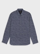 TED BAKER Endurance Navy Blue White Print Cotton Regular Button-Down Shirt 16.5