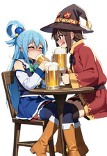 Megumin and Aqua Drinking Vinyl Car Decal Sticker 7" Weatherproof