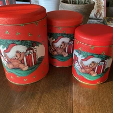 Vintage 1988 House Of Lloyd Christmas Teddy Bear Nesting Tins Set Of 3