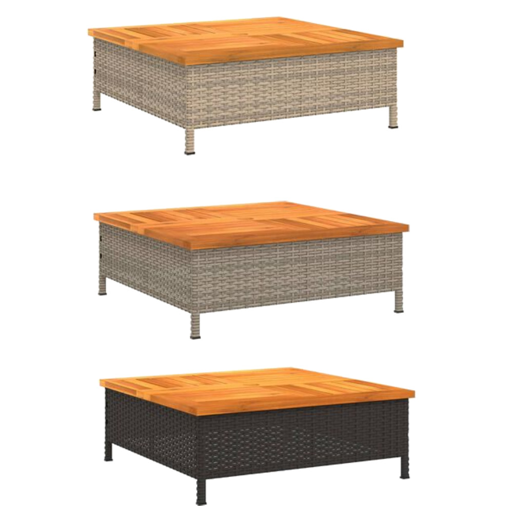 Gartentisch Terrassentisch Balkontisch Tisch 70x70x25 cm Rattan und Akazienholz