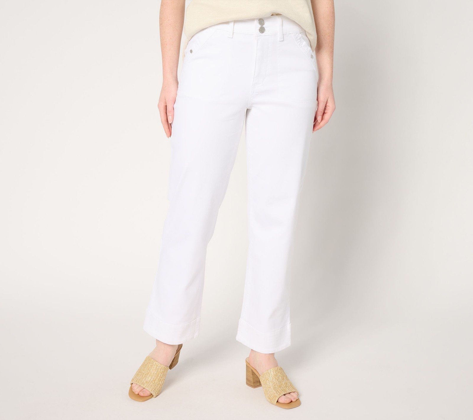 Susan Graver Women's Pants Sz 8 Regular Ankle Length Trouser Jean White A684126