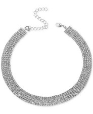Silver-Tone Rhinestone Wide Choker Necklace, 13"  3" extender