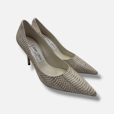 JIMMY CHOO Women's Gray Love 85 Snake-Effect Leather Pumps Size 37.5