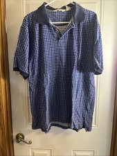Eddie Bauer Vintage 90s Polo Shirt Navy Blue and White Plaid Mens Size Large