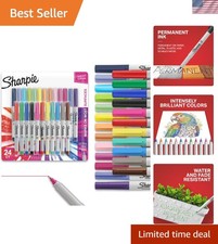 Color Burst Permanent Marker Set, Ultra-Fine Tip Markers, 24 Count - Writing,...