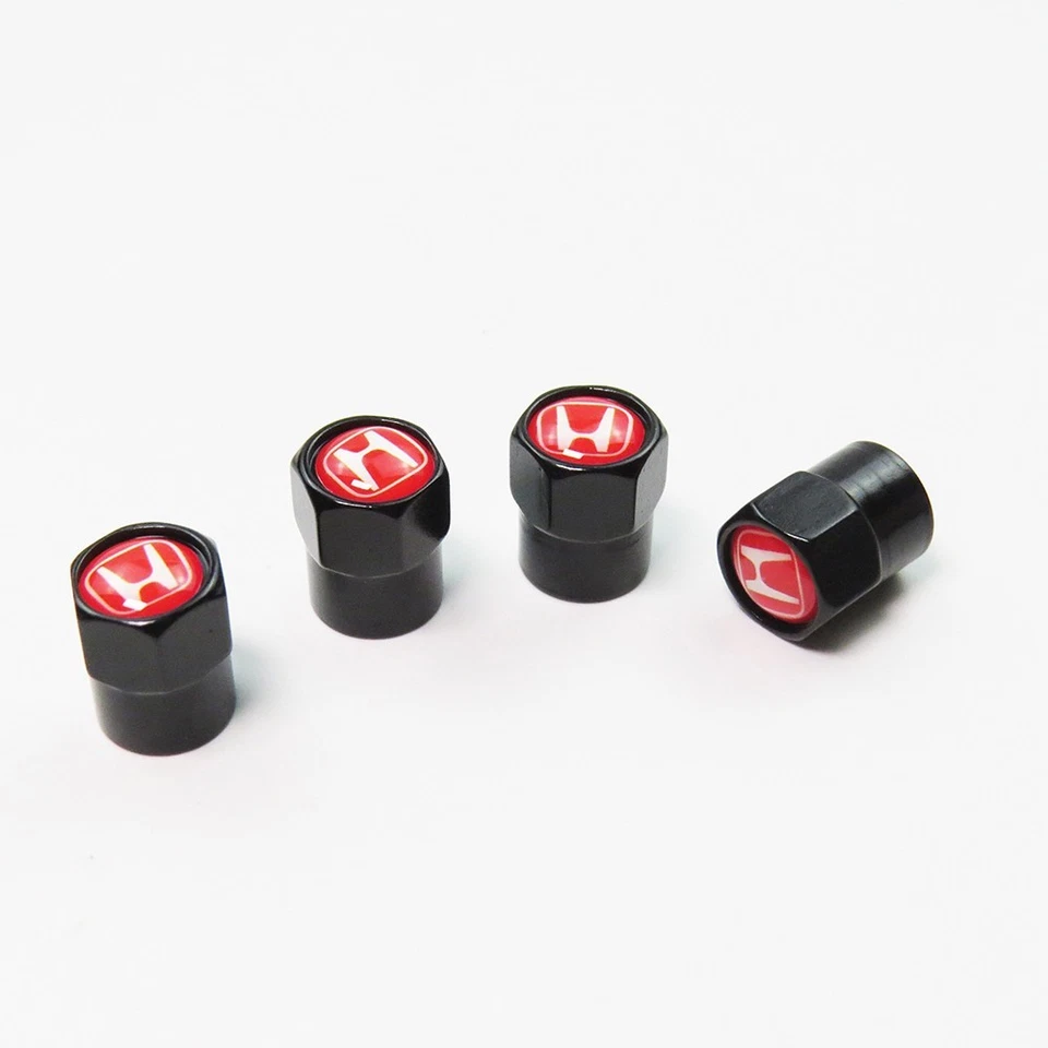 Compatible with Honda Red 4Pcs Tire Valve Stem Caps Black Anodized Aluminum - Image 3 of 4