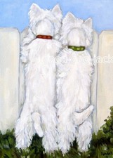West Highland Terrier WESTIE MATTED PRINT Painting "Nosey Neighbors" RANDALL