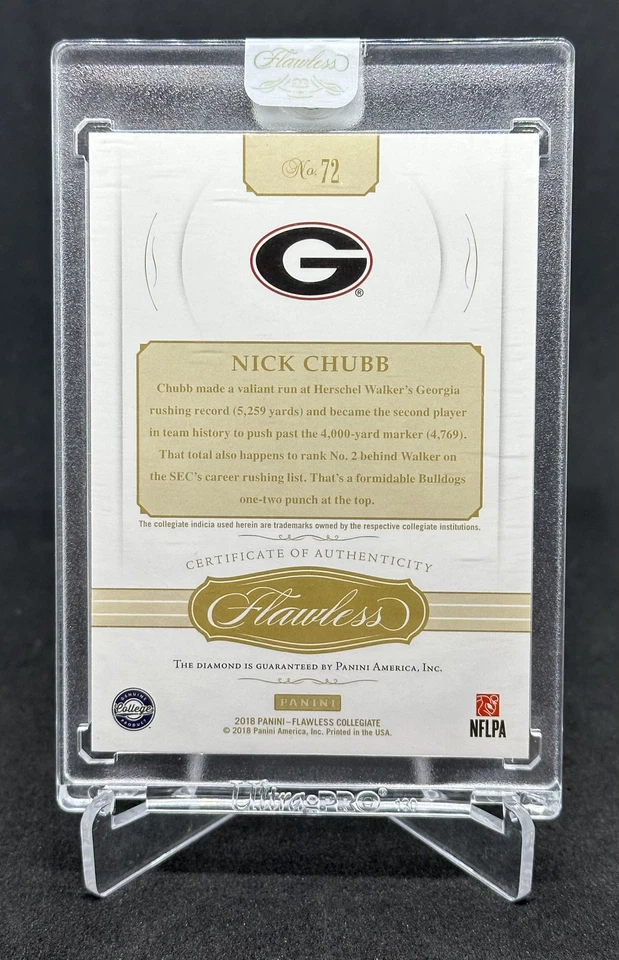 2018 Panini Flawless Nick Chubb Diamond Rookie #'d 15/20 UGA Browns Texans - Image 3 of 4