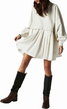 New Free People Eleanor Layered Sweatshirt Minidress In Ivory Size L $128