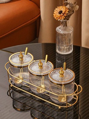 Elegant Glass Spice Jar Set Luxury Kitchen Storage Containers with Gold Spoons