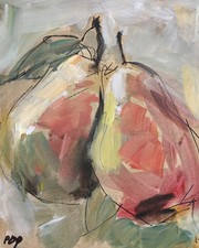 Quadro PDQ Artista Originale Frutta Pera Impressionista Realistico Acrilico 10x8