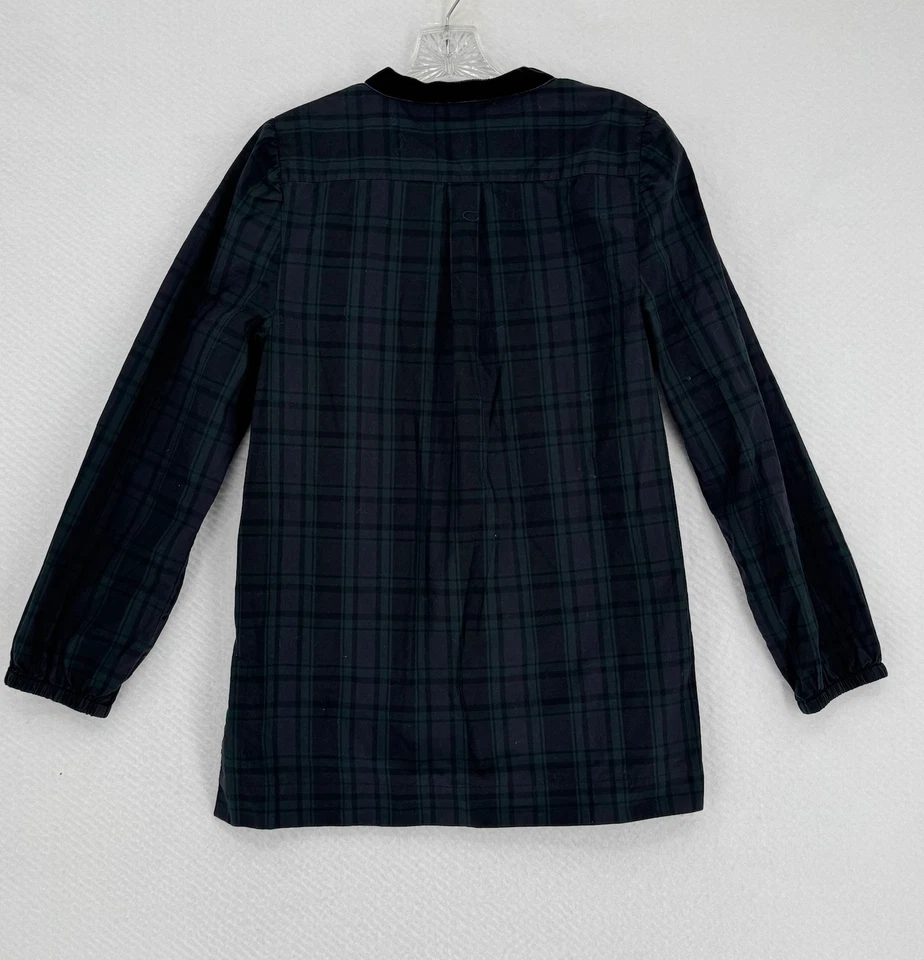 J.CREW Blue Tartan Plaid Velvet Trim V Neck Side Slit Blouse Tunic Top Sz S - Image 2 of 4