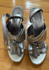 Aythentic Burberry Metallic Silver Women's Sandals Shoes Heels Size 38.5
