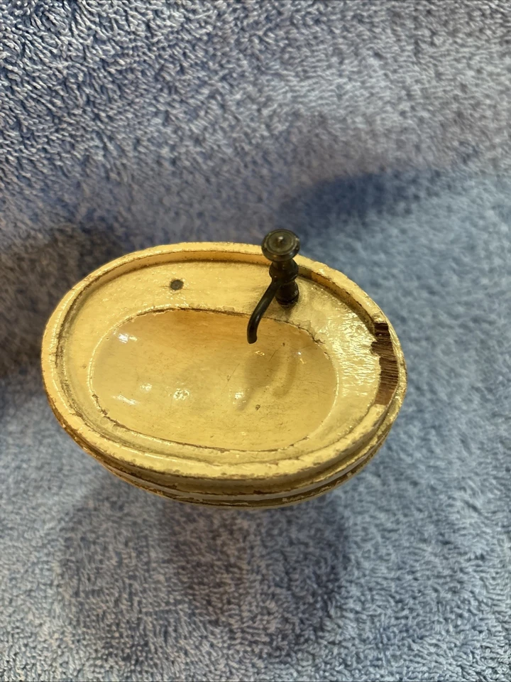 Inodoro y bañera de madera antigua original para casa de muñecas, fregadero Foto 4 de 4