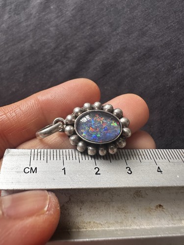 Vintage BA 925 Surati Sterling Silver Fiery Black Opal Doublet Pendant - Picture 11 of 11