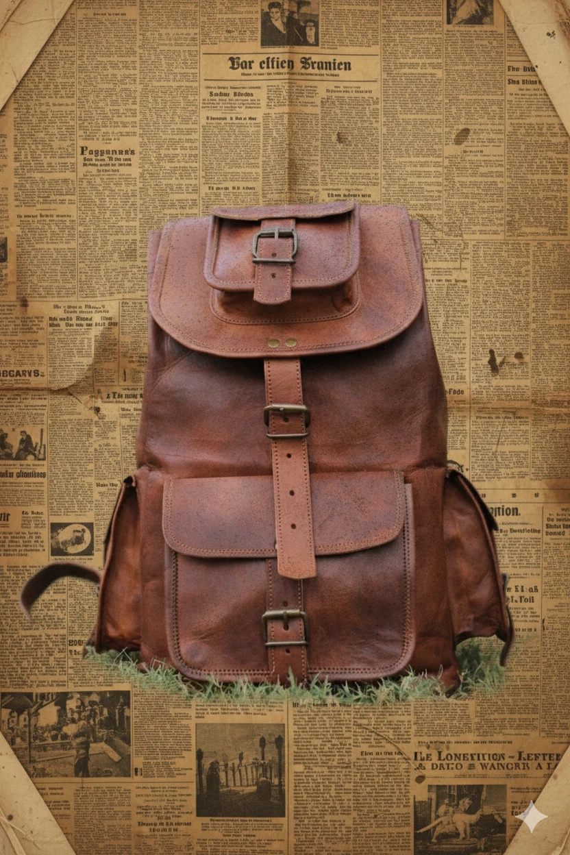20" Men's Large Real Vintage Leather Backpack Brown Travel Rucksack Laptop Bag