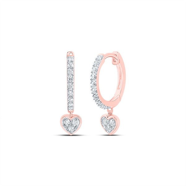 10K Rose Gold Original Diamant Damen Herz HäNger Rund Creolen 1/6 Karat-image