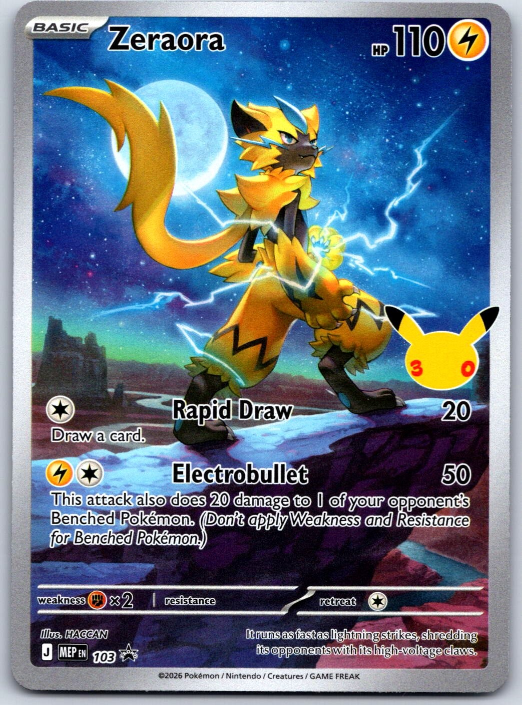 Zeraora (30th Celebration) Holo Promo ME: Mega Evolution Promo 103 NM