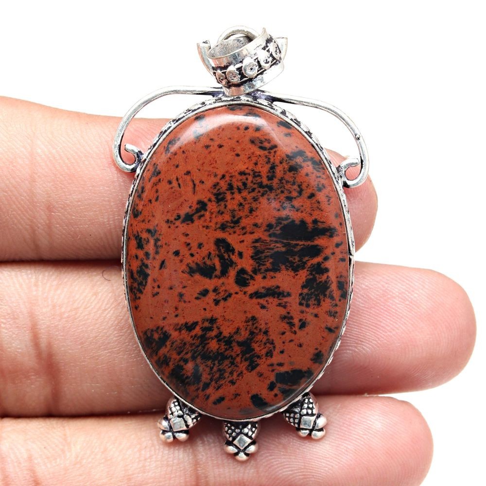 Mahogany Obsidian Necklace For Women 925 Silver Gemstone Jewelry Gift 2.25 Inch  -image