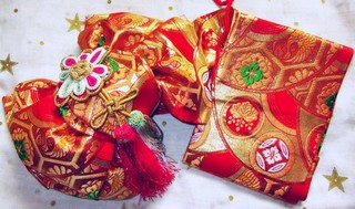 Vintage Japanese Kimono Wedding Wearable Pre tied Tsukure Silk Brocade Obi