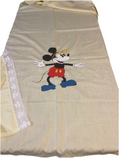 VTG Handmade Crib/toddler Top Bed Sheet Yellow Mickey Disney 3 Pillow Cases Baby