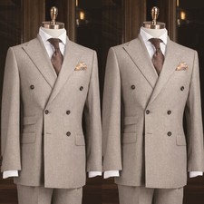 Wide Peak Lapel 2Pcs Men's Suits Formal Business Jacket Double Breasted Coat
