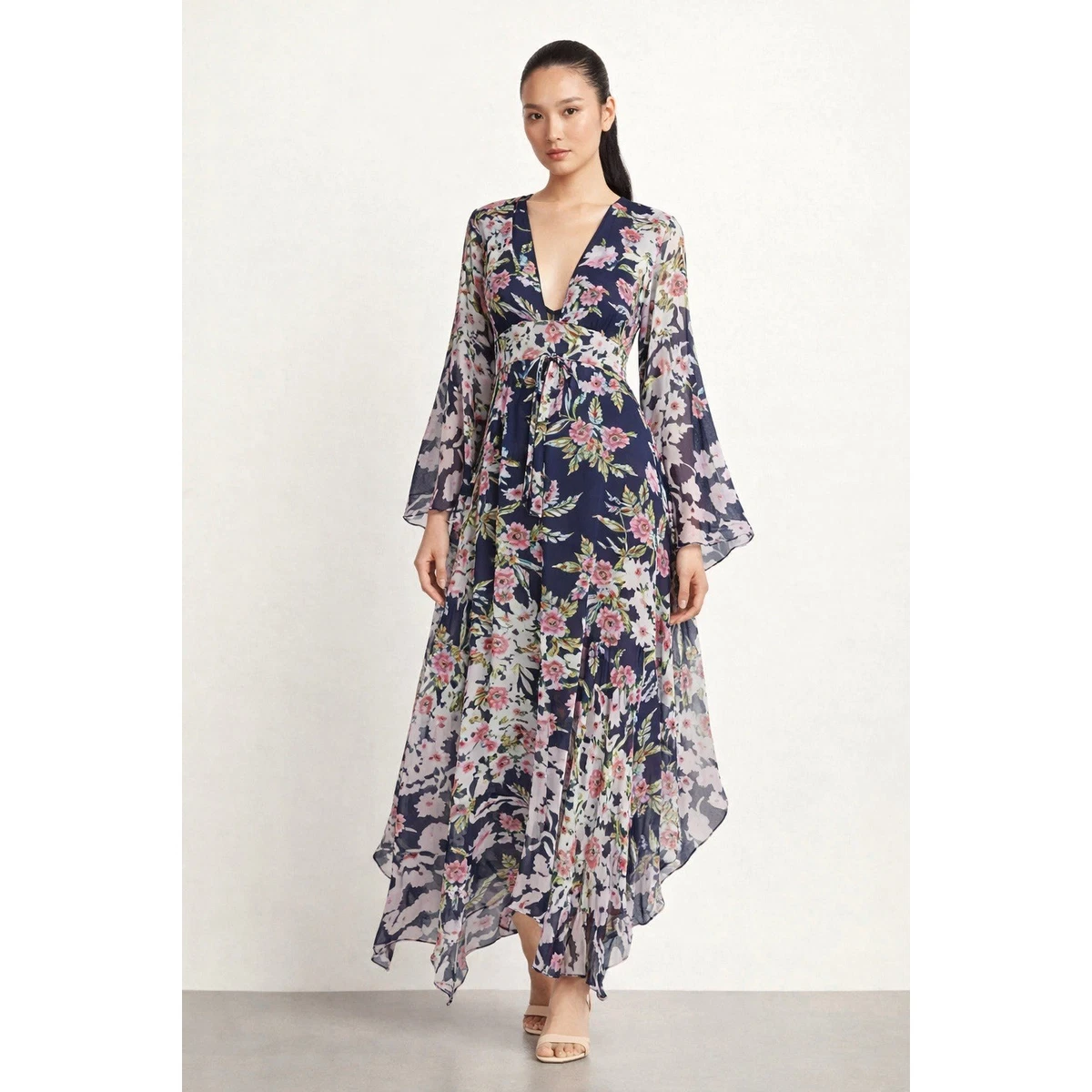 chinese dress ladies BCBG Black Garden Floral High Handkercheif Cut Sundress With Off-White   Susie's BCBG MAX AZRIA Discount Closet