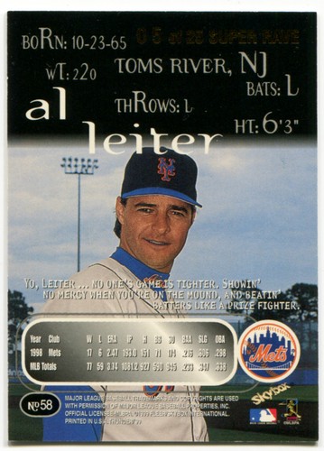 Skybox Thunder AL LEITER 1999 Super Rave Mets de Nueva York raro sp #/25 - Imagen 2 de 2