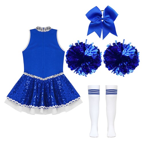 Mädchen Cheerleader Cheerleading Kostüm Schulmädchen Uniform Kleid mit Zubehör - Picture 4 of 56